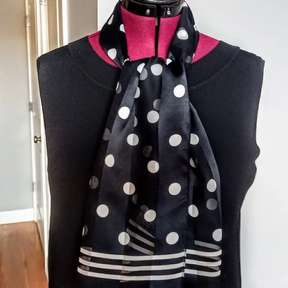 Vintage Polka Dot Stripe Sheer Oblong Scarf